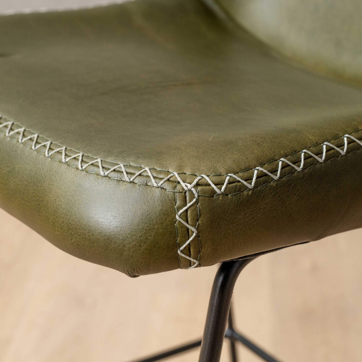 Hand-Stitched Leather Dining Chair - Olive - 6