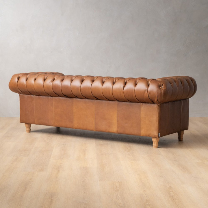 Chesterfield 3-Seater Leather Couch - Butterscotch - 4