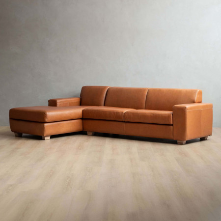 Karoo Leather Corner Couch with Daybed Left - Ginger - 1