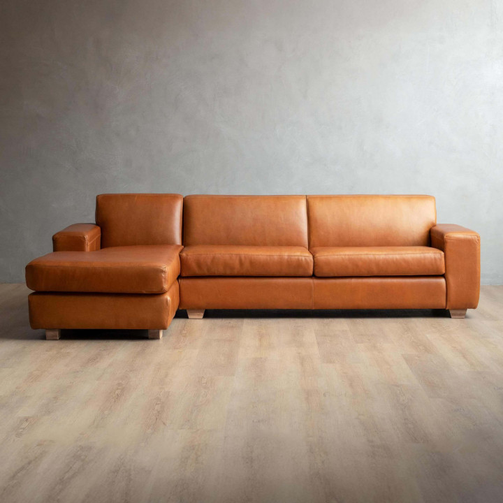 Karoo Leather Corner Couch with Daybed Left - Ginger - 3