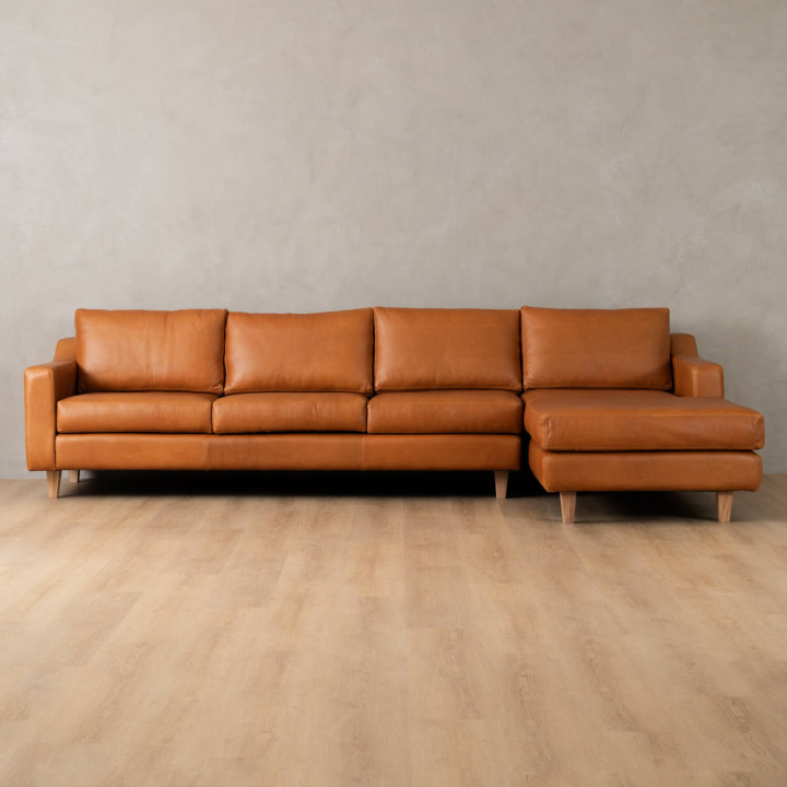Douglas Leather Corner Couch with Daybed Right - Ginger - 1