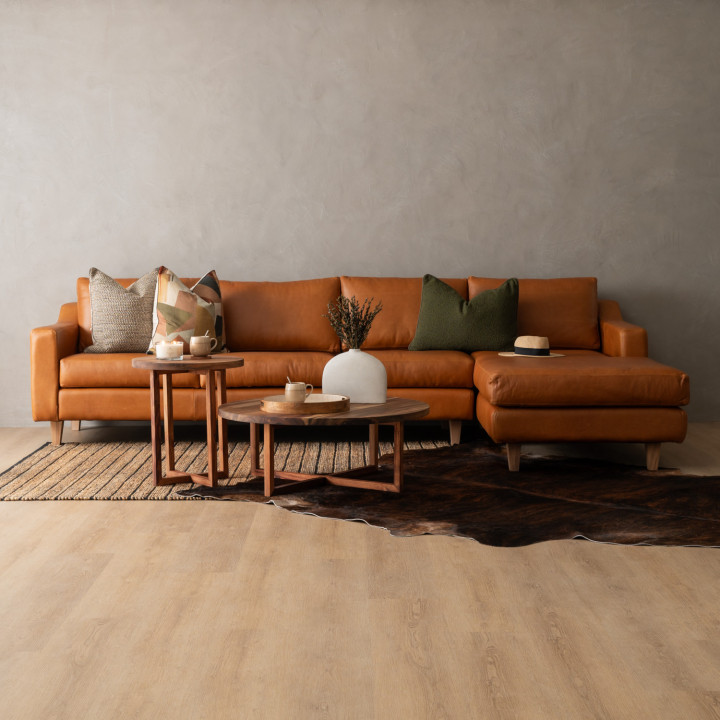 Douglas Leather Corner Couch with Daybed Right - Ginger - 2