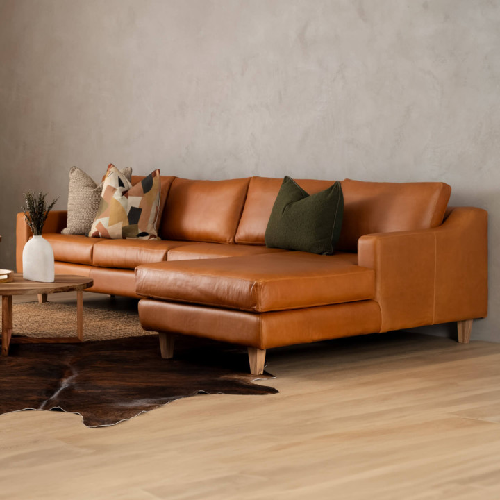 Douglas Leather Corner Couch with Daybed Right - Ginger - 13