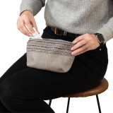 Leather Pouch with Fabric - Grey - 1