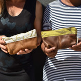Leather Pouch with Fabric - Black - 3