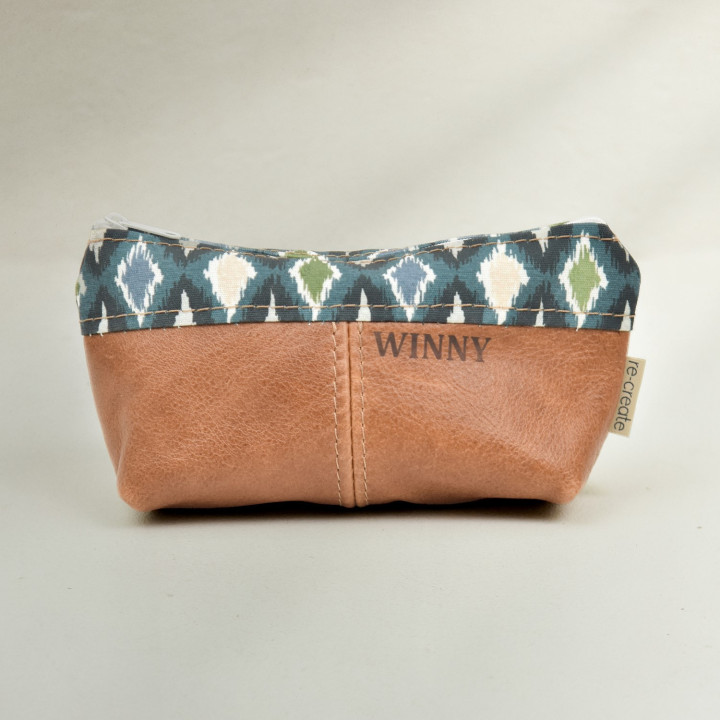 Leather Pouch with Fabric - Black - 4
