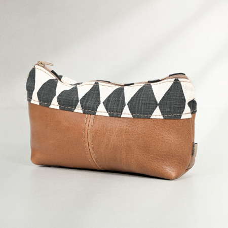 Leather Pouch with Fabric - Ginger