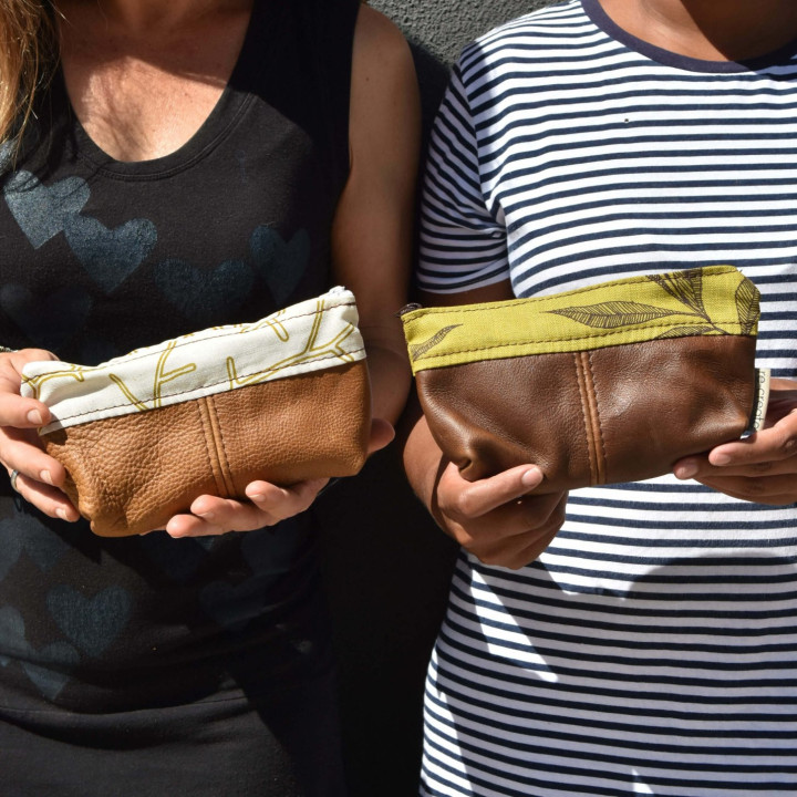 Leather Pouch with Fabric - Pepper - 3