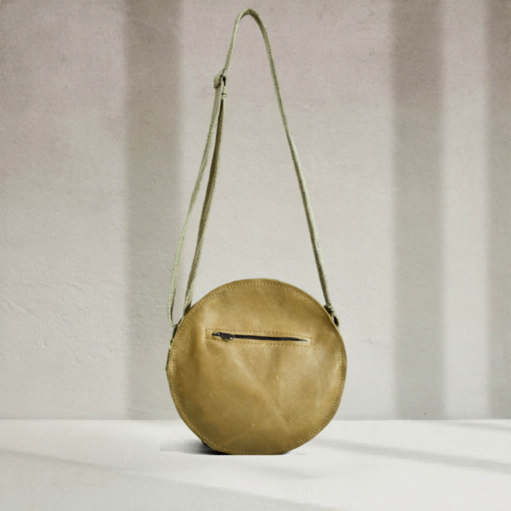 Pocketbook Round Leather Crossbody Bag - Sage - 1