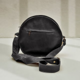 Pocketbook Round Leather Crossbody Bag - Black - 1