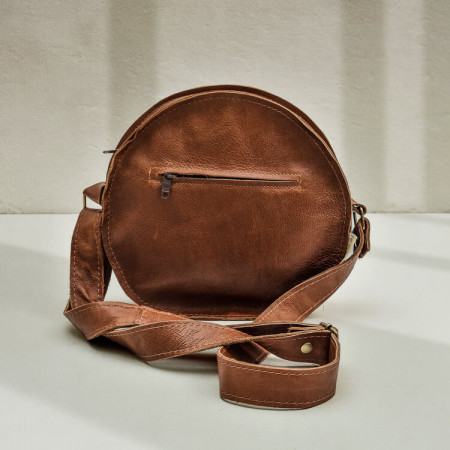 Pocketbook Round Leather Crossbody Bag - Butterscotch - 1