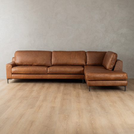 Tulbagh Leather Corner Couch with XL Daybed Right - Butterscotch - 1