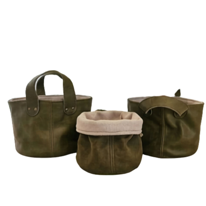 Leather Planter/Storage Baskets - Sage - Medium - 1