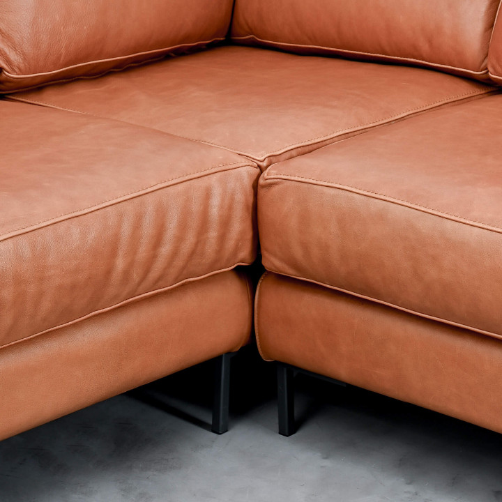 Tulbagh Full Corner Leather Couch - Ginger - 2