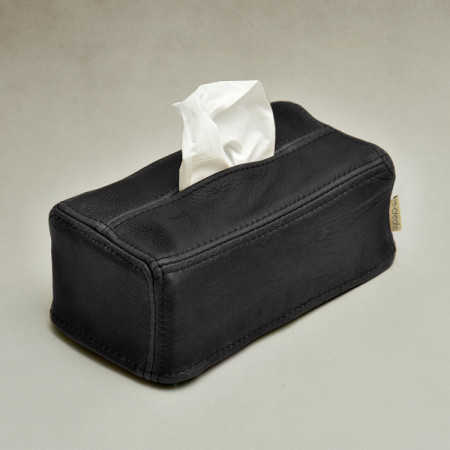 Leather Tissue Box Cover - Black - 1
