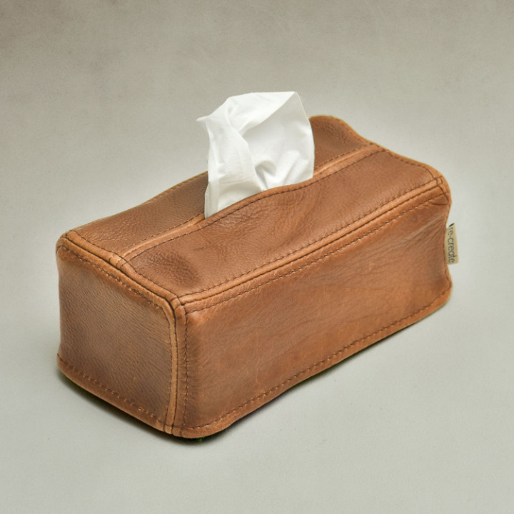 Leather Tissue Box Cover - Ginger - 1