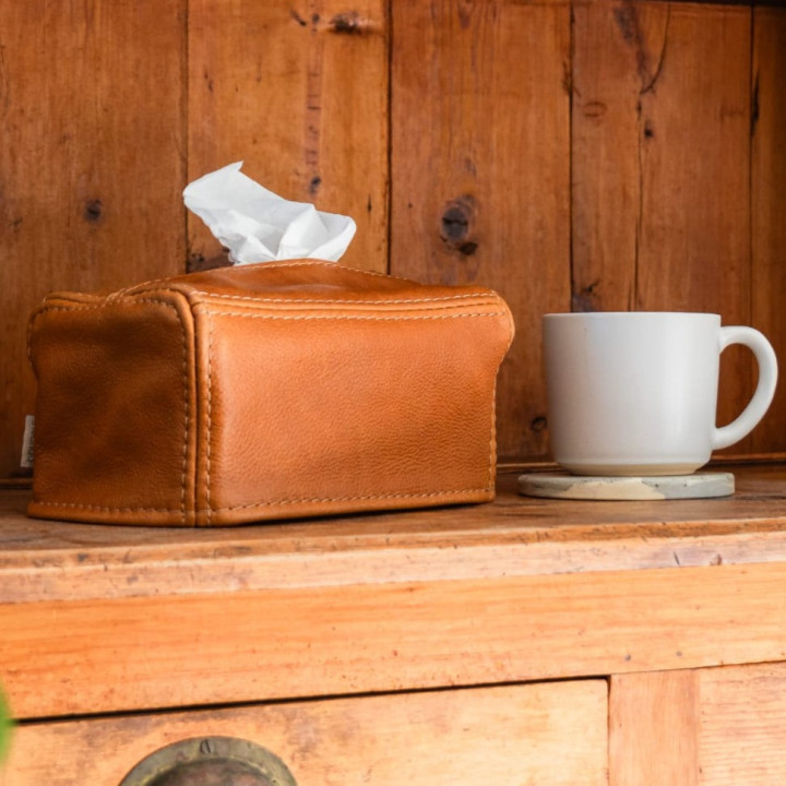 Leather Tissue Box Cover - Ginger - 3