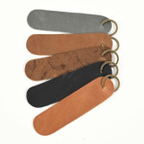 Leather Keyring (Oval) - Black - 2