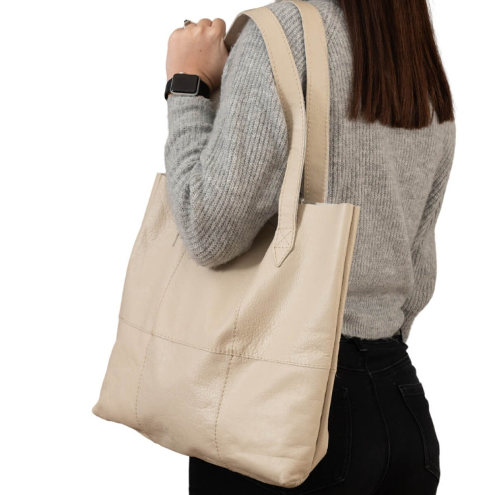 Shopper Sustainable Leather Tote - Cream - 1