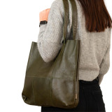 Shopper Sustainable Leather Tote - Olive - 1
