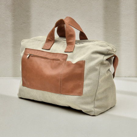 Weekender Canvas and Leather Duffel Bag - Light - 1