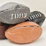 Leather Rugby Ball Toiletry Bag - Black - 2