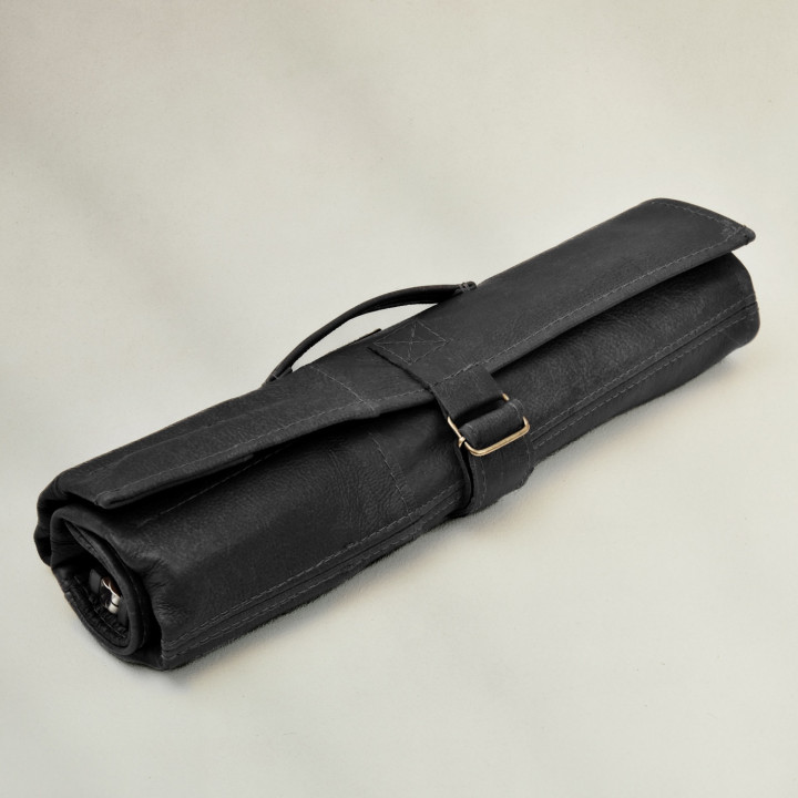 Leather Knife Roll Bag (Utility Roll) - Black - 1