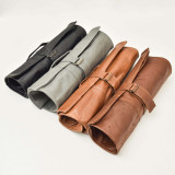 Leather Knife Roll Bag (Utility Roll) - Black - 2