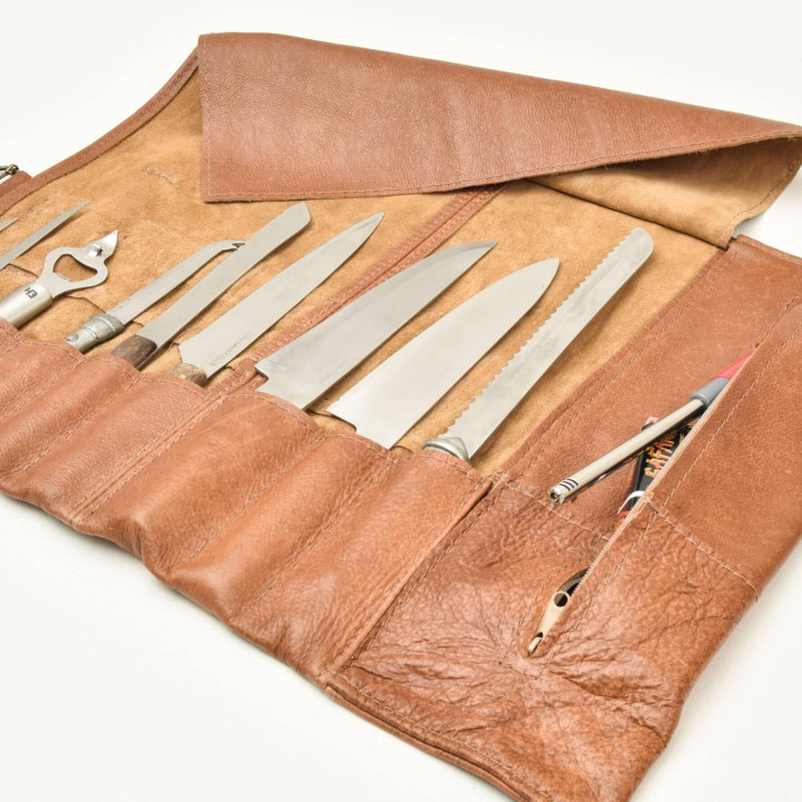 Leather Knife Roll Bag (Utility Roll) - Butterscotch - 5