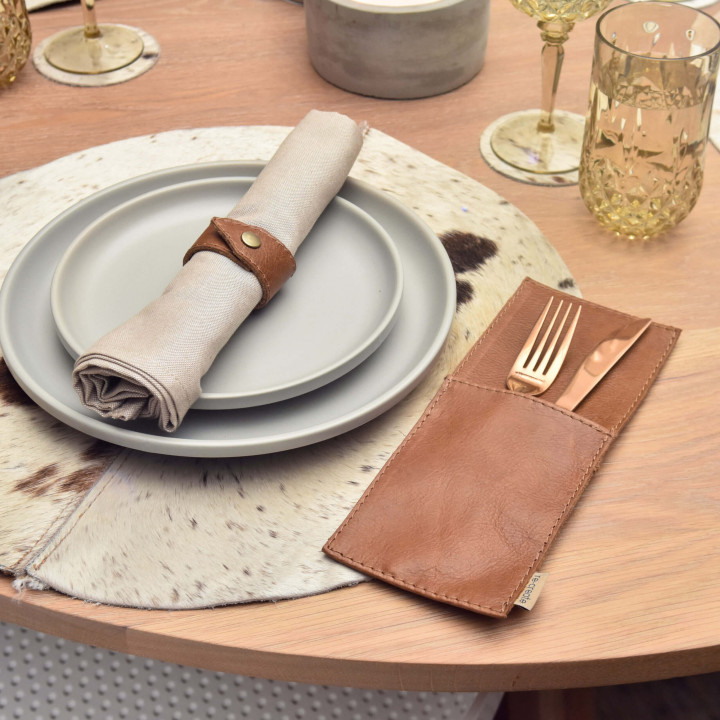Leather Pouch Cutlery Holder - Butterscotch - 4