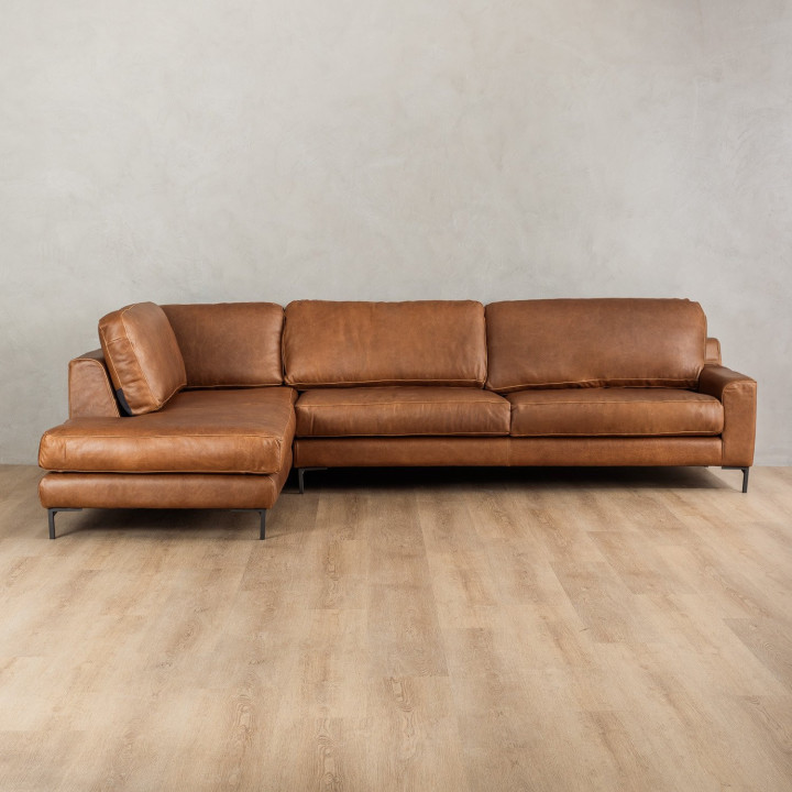 Tulbagh Leather Corner Couch with XL Daybed Left - Butterscotch - 1