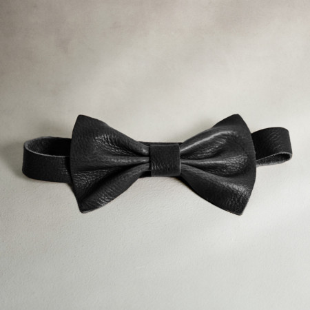 Leather Bow Tie - Black - 1