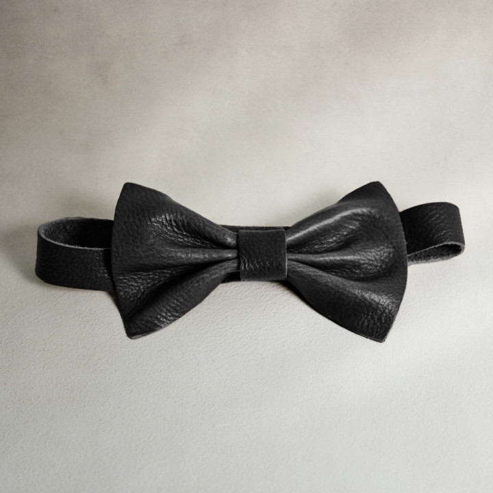 Leather Bow Tie - Black - 1