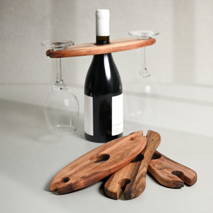 Wooden Wine Bottle Glass Holder - Pointed Oval - 1