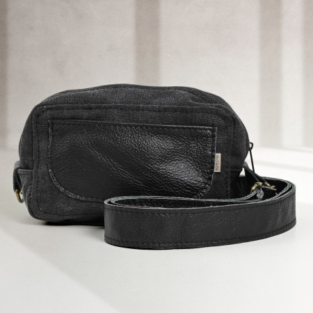 Caddy Canvas & Leather Crossbody Bag - Black