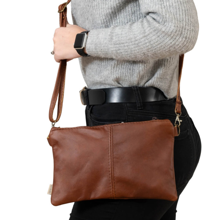 Leather Clutch Crossbody Bag - The Essence - Curry - 1