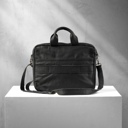Cedar Leather Laptop Bag - Black