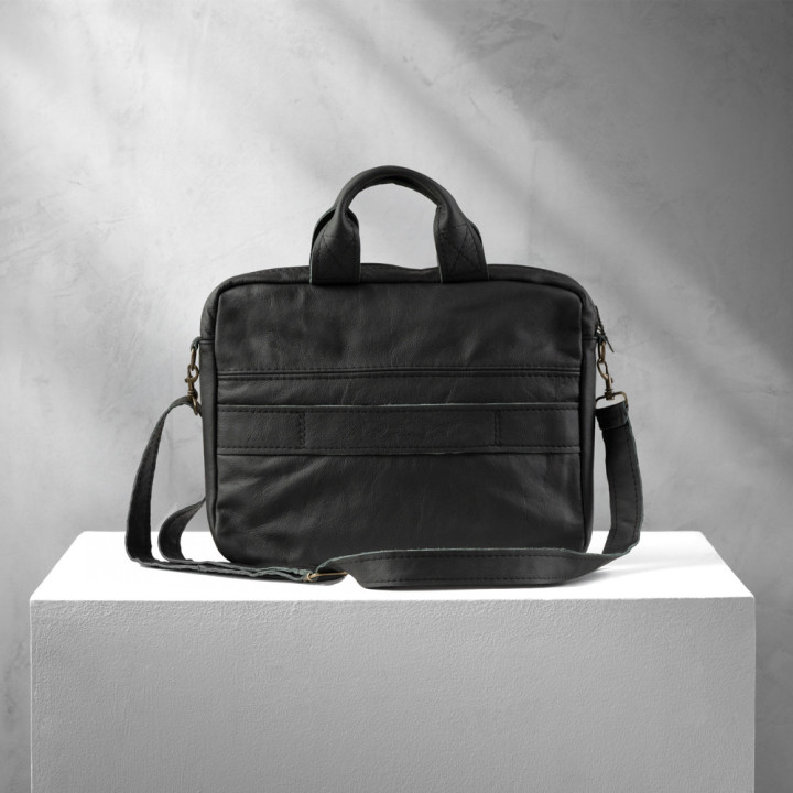 Cedar Leather Laptop Bag - Black - 1