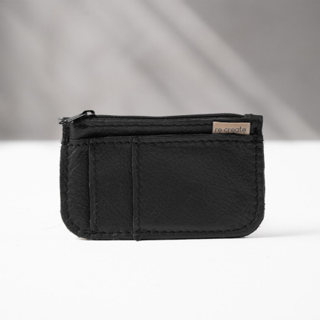 Leather Slim Wallet with Zip (Customizable Card Holder) - Black - 1