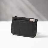 Leather Slim Wallet with Zip (Customizable Card Holder) - Black - 4