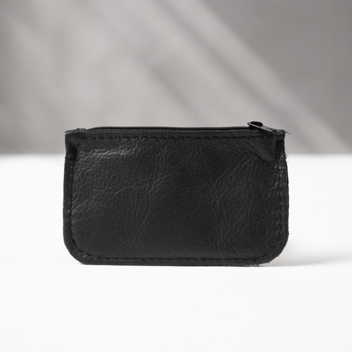 Leather Slim Wallet with Zip (Customizable Card Holder) - Black - 5