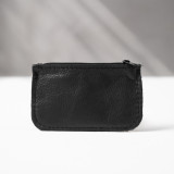 Leather Slim Wallet with Zip (Customizable Card Holder) - Black - 5