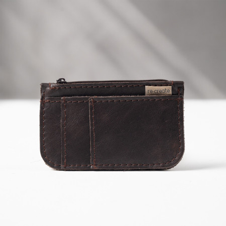 Leather Slim Wallet with Zip (Customizable Card Holder) - Brown - 1