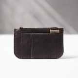 Leather Slim Wallet with Zip (Customizable Card Holder) - Brown - 1