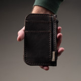 Leather Slim Wallet with Zip (Customizable Card Holder) - Brown - 2