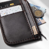 Leather Slim Wallet with Zip (Customizable Card Holder) - Brown - 3