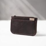 Leather Slim Wallet with Zip (Customizable Card Holder) - Brown - 4