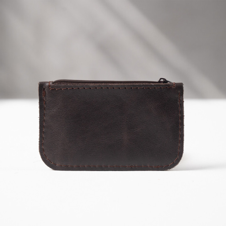 Leather Slim Wallet with Zip (Customizable Card Holder) - Brown - 5