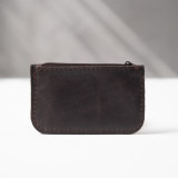 Leather Slim Wallet with Zip (Customizable Card Holder) - Brown - 5