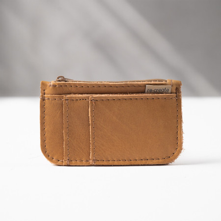 Leather Slim Wallet with Zip (Customizable Card Holder) - Caramel - 1